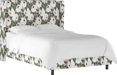 Penelope Rose Floral Straight Wingback Queen Bed - Skyline Furniture