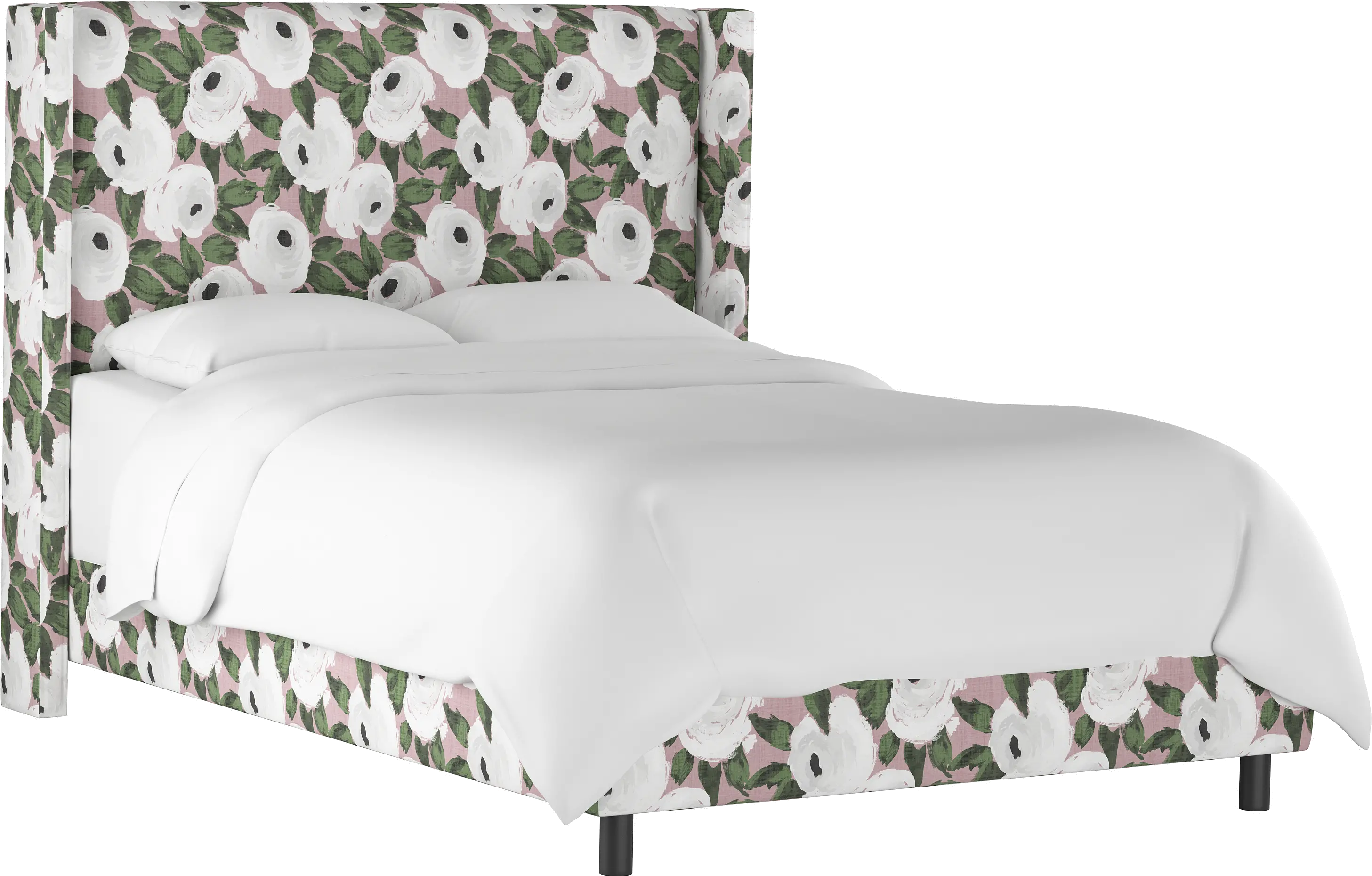 Penelope Rose Floral Straight Wingback Full Bed - Skyline Furniture