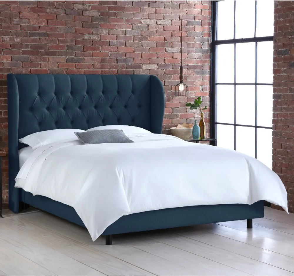 Izzy Navy Sloped Wingback California King Bed - Skyline Furniture