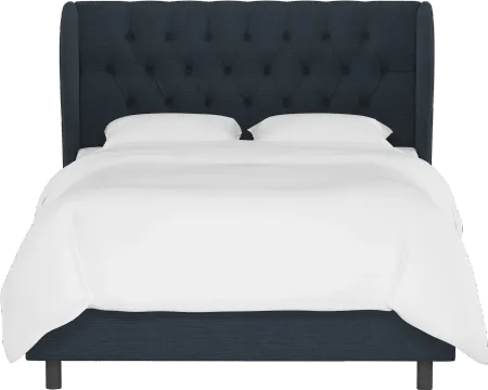 Izzy Navy Sloped Wingback Queen Bed - Skyline Furniture