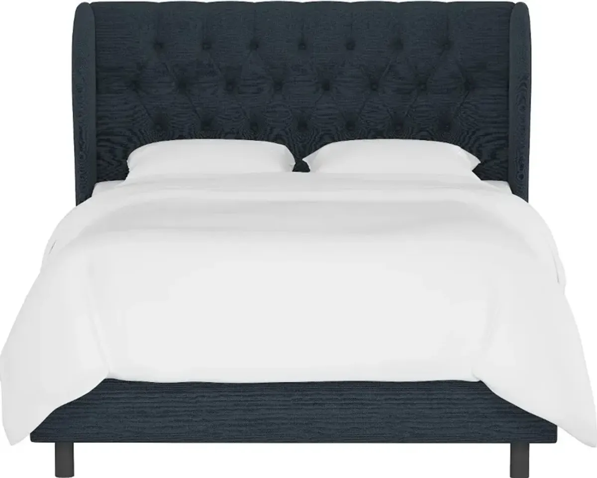 Izzy Navy Sloped Wingback Queen Bed - Skyline Furniture