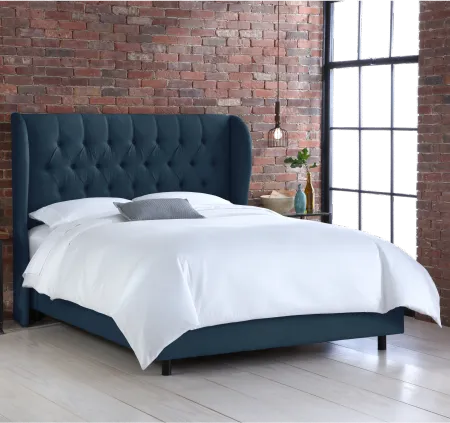 Izzy Navy Sloped Wingback Queen Bed - Skyline Furniture