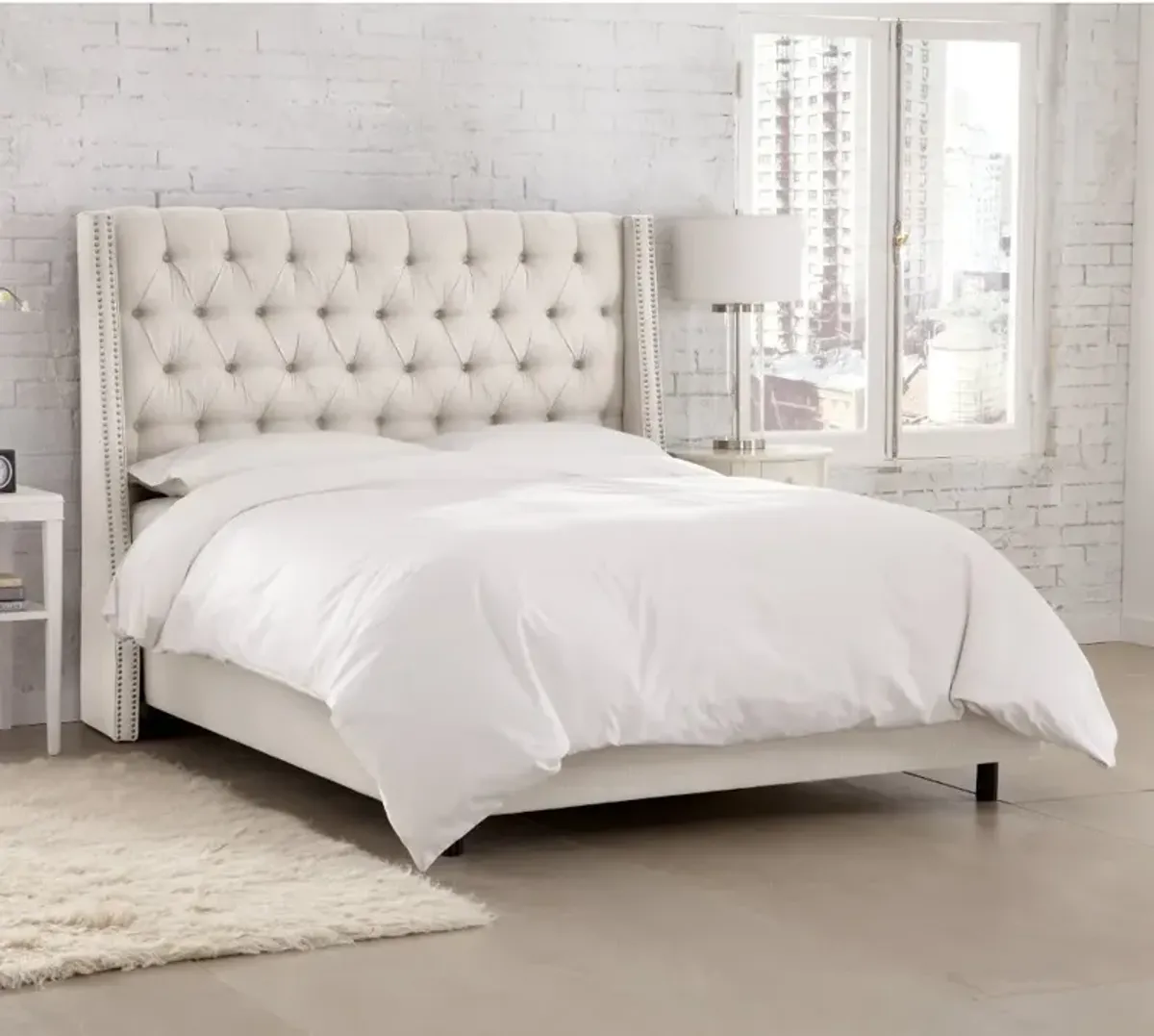 Riley Cream Flared Wingback Queen Bed - Skyline Furniture