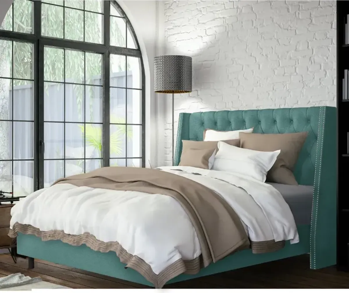 Riley Teal Flared Wingback California King Bed - Skyline Furniture