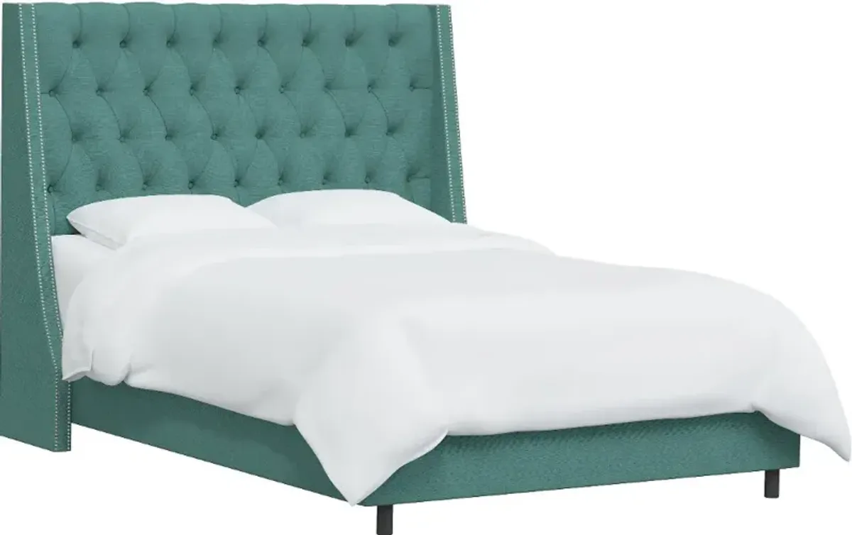 Riley Teal Flared Wingback California King Bed - Skyline Furniture