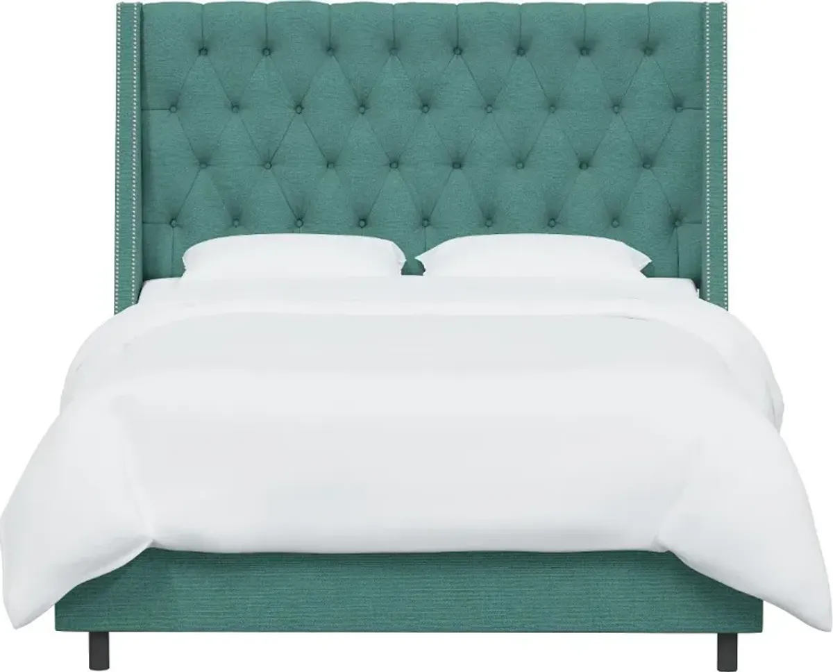 Riley Teal Flared Wingback California King Bed - Skyline Furniture