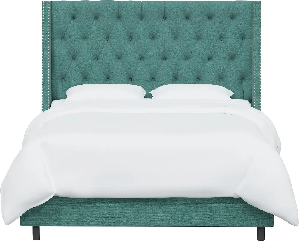 Riley Teal Flared Wingback California King Bed - Skyline Furniture