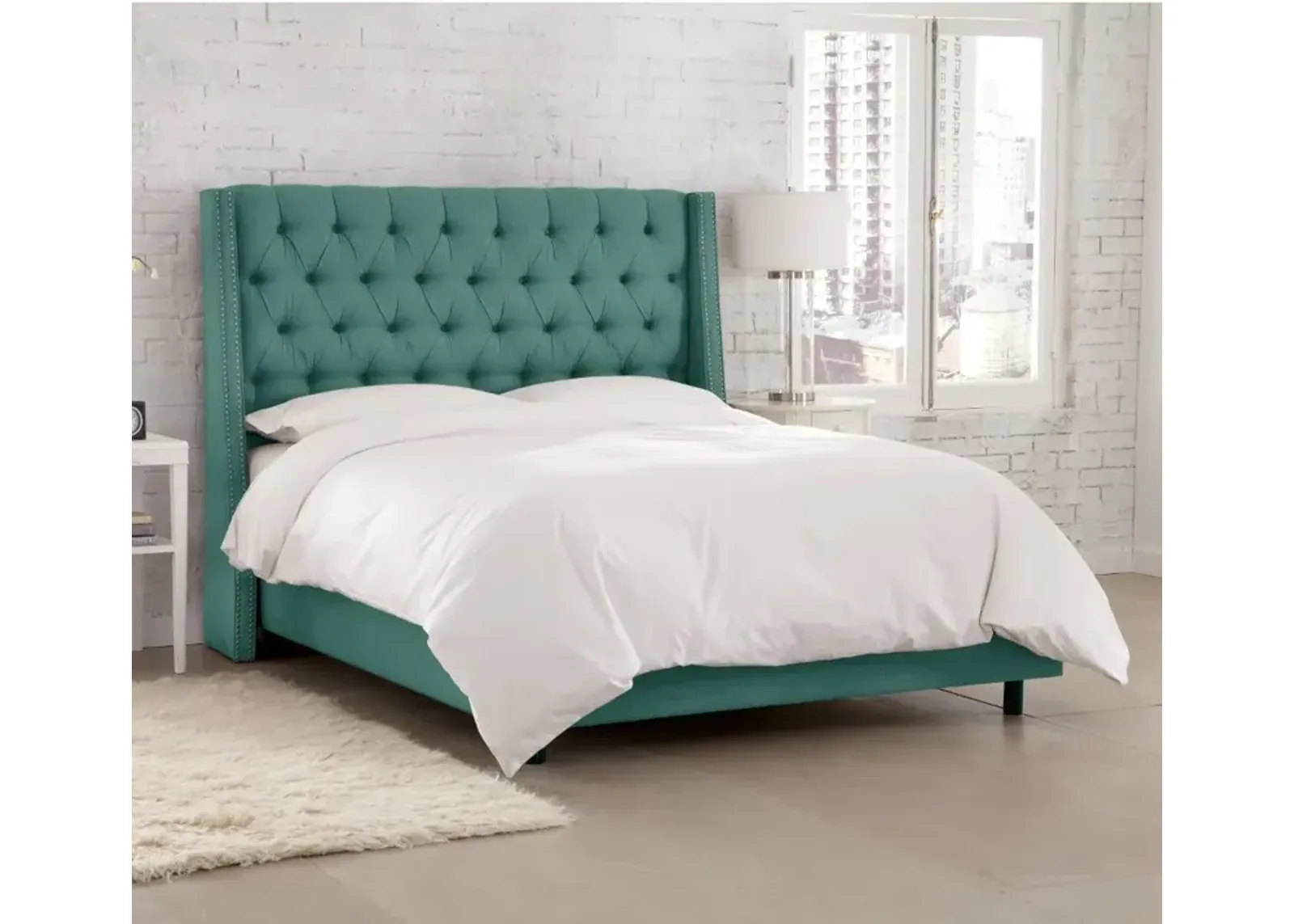 Riley Teal Flared Wingback California King Bed - Skyline Furniture