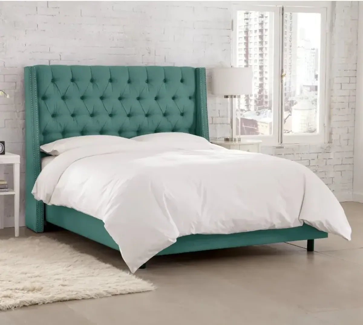 Riley Teal Flared Wingback California King Bed - Skyline Furniture