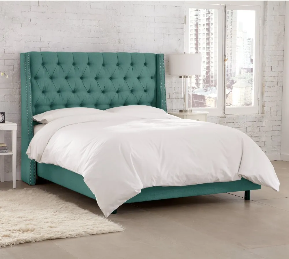 Riley Teal Flared Wingback California King Bed - Skyline Furniture