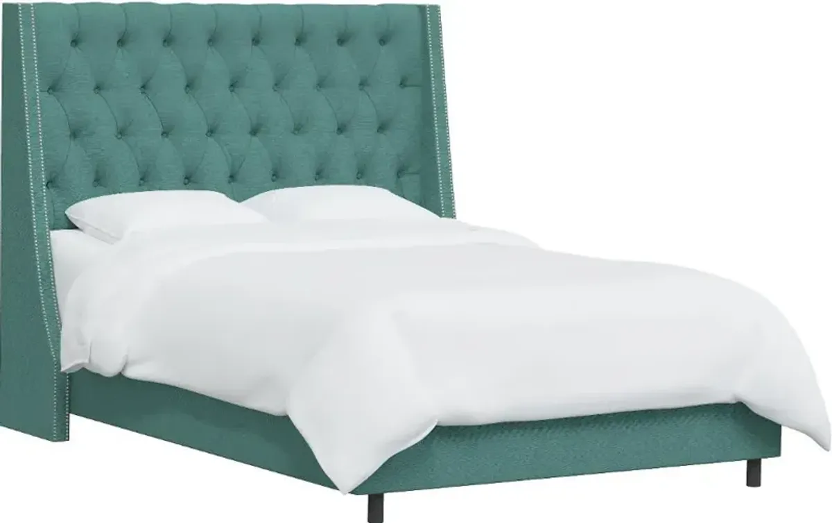 Riley Teal Flared Wingback King Bed - Skyline Furniture