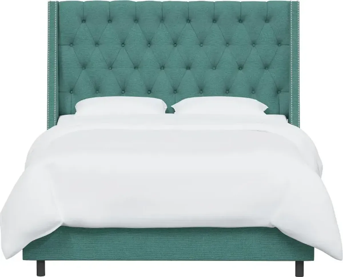 Riley Teal Flared Wingback King Bed - Skyline Furniture