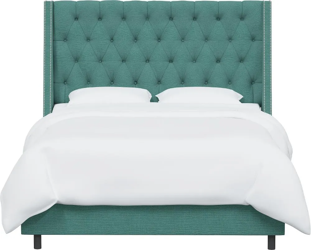 Riley Teal Flared Wingback King Bed - Skyline Furniture