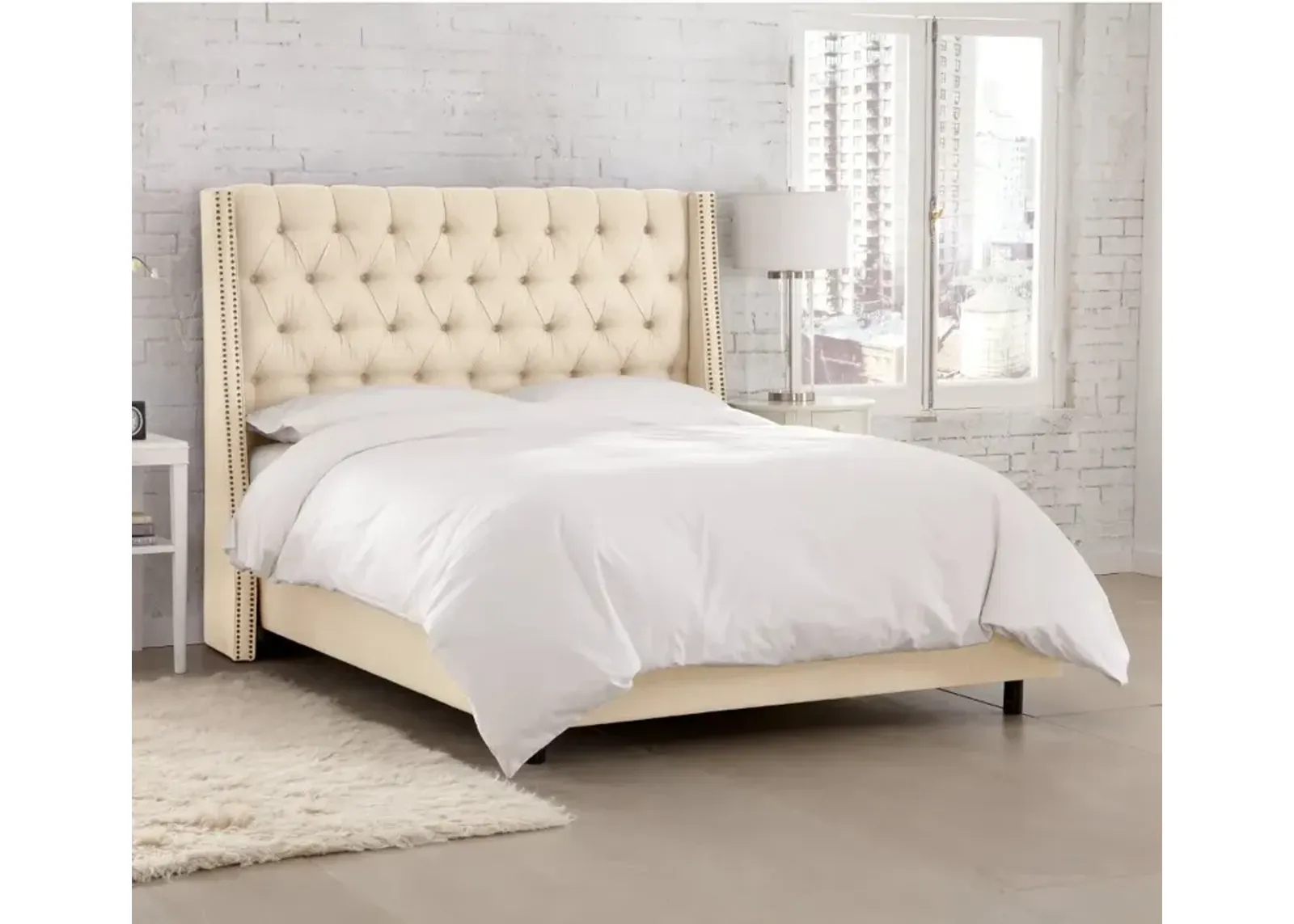 Riley Ivory Flared Wingback California King Bed - Skyline Furniture