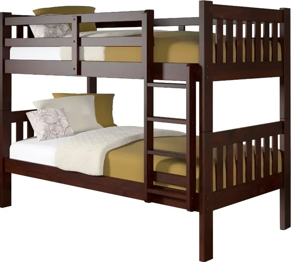 Classic Brown Twin over Twin Bunk Bed - Mission