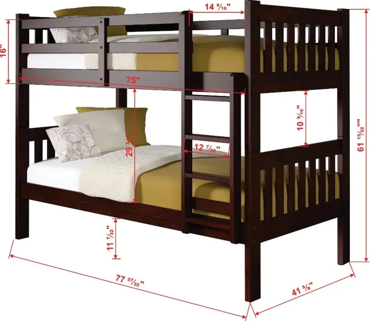 Classic Brown Twin over Twin Bunk Bed - Mission