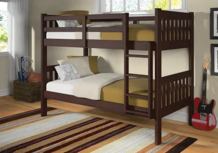 Classic Brown Twin over Twin Bunk Bed - Mission
