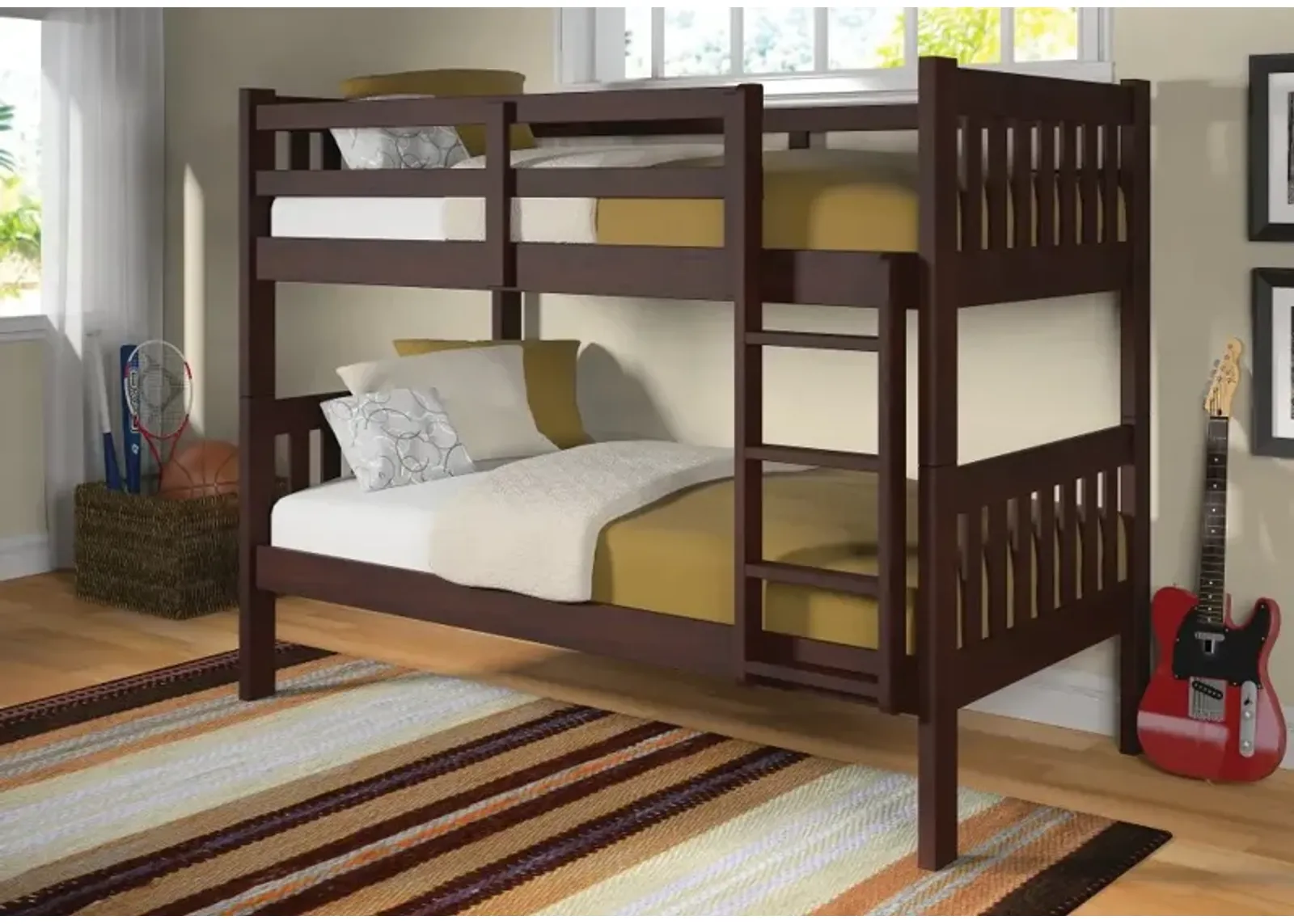 Classic Brown Twin over Twin Bunk Bed - Mission