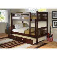 Classic Brown Twin Bunk Bed with Trundle - Mission