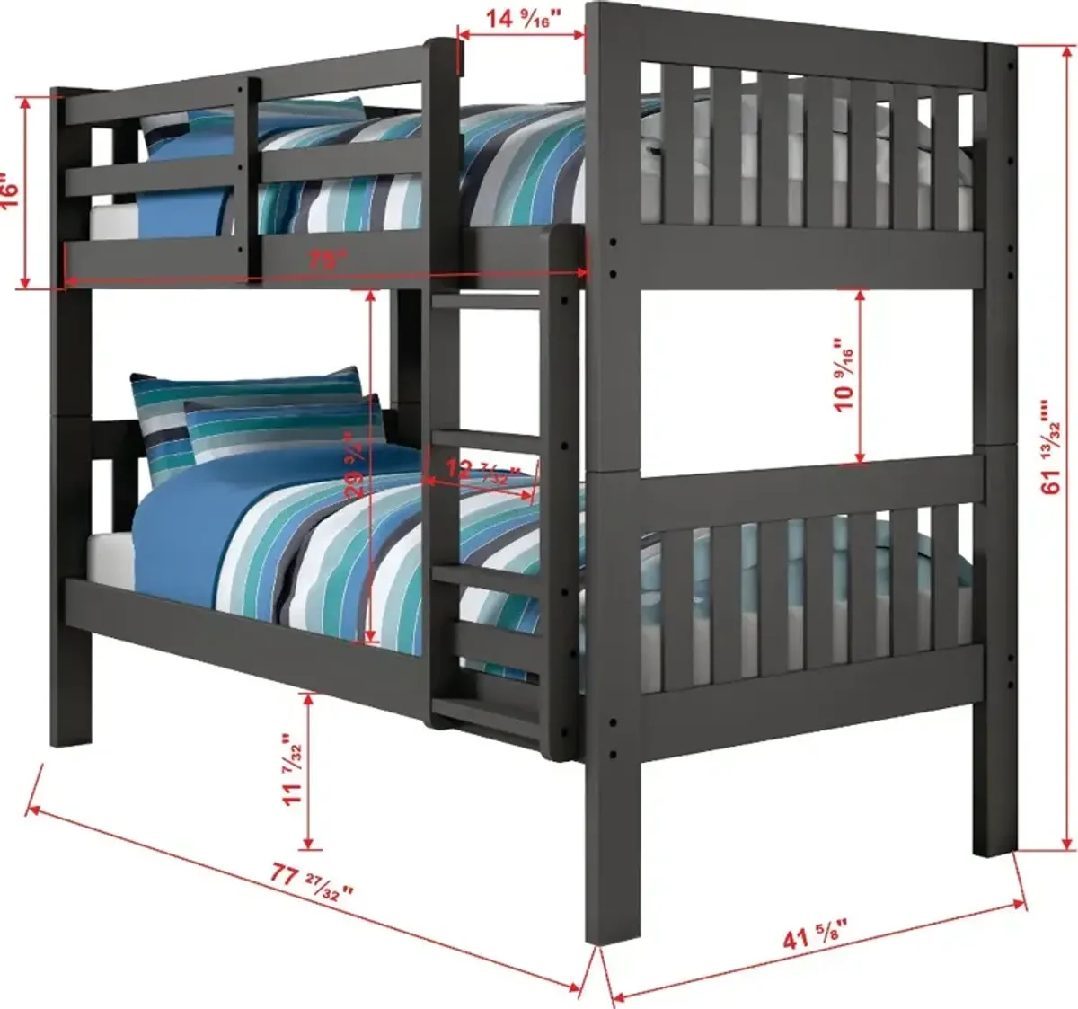 Classic Gray Twin over Twin Bunk Bed - Mission