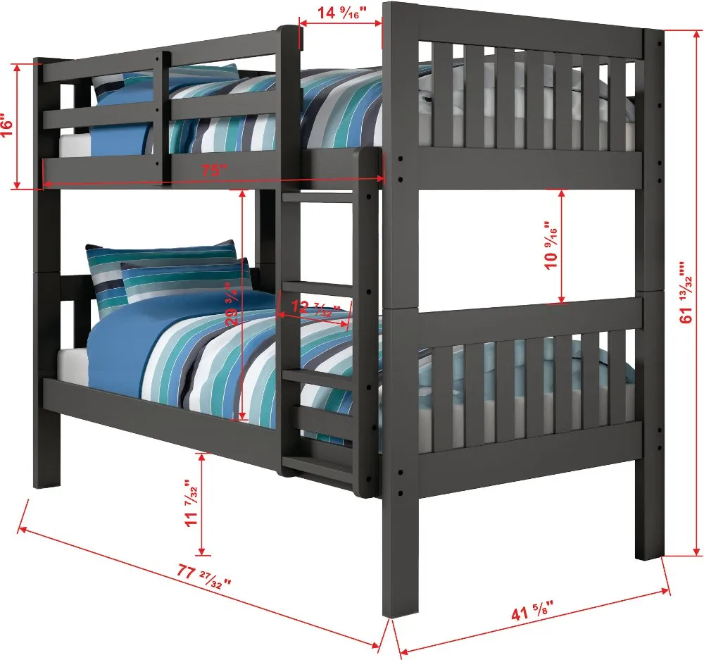 Classic Gray Twin over Twin Bunk Bed - Mission