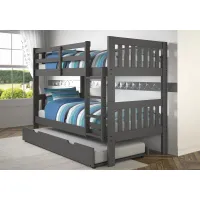 Classic Gray Twin Bunk Bed with Trundle - Mission