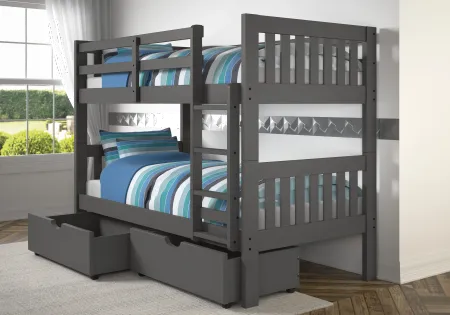 Classic Gray Twin Bunk Bed with Storage Drawers - Mission
