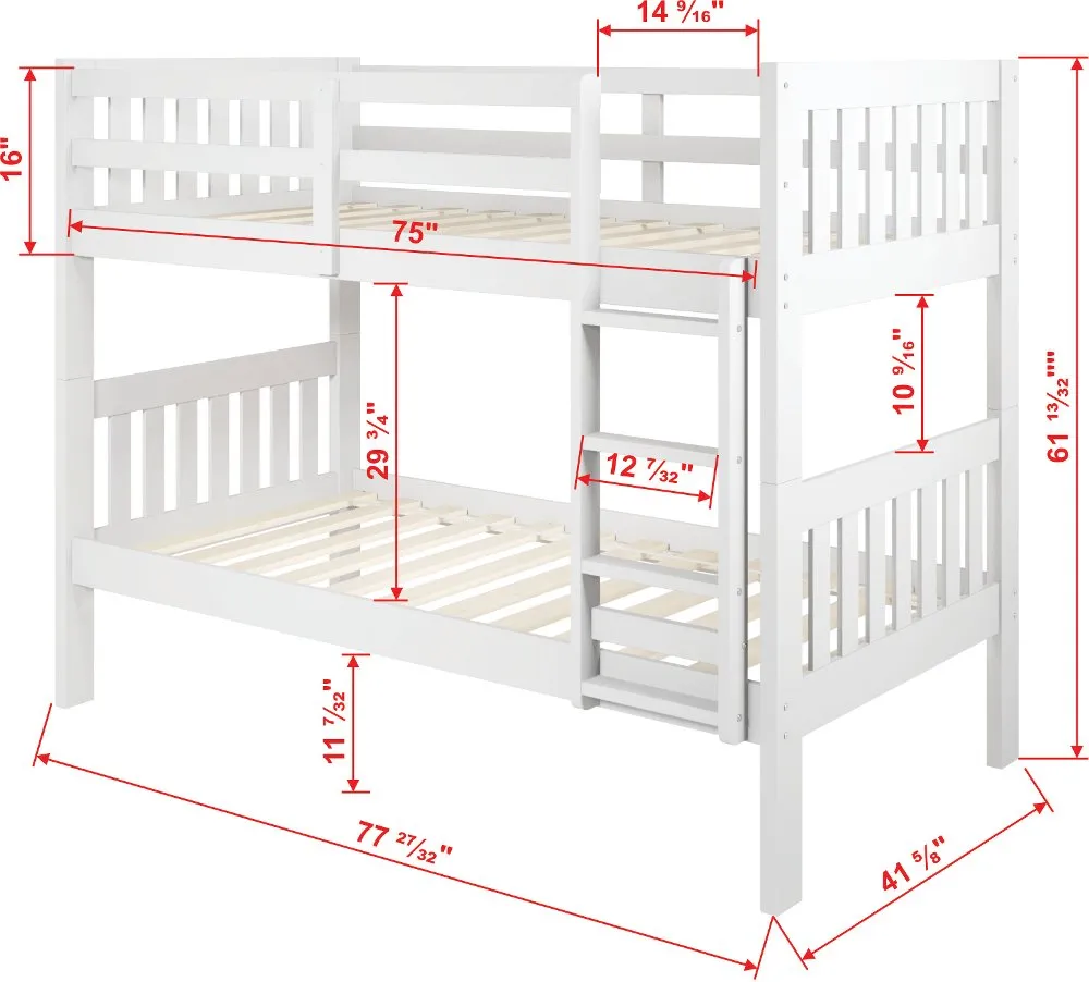 Classic White Twin over Twin Bunk Bed - Mission