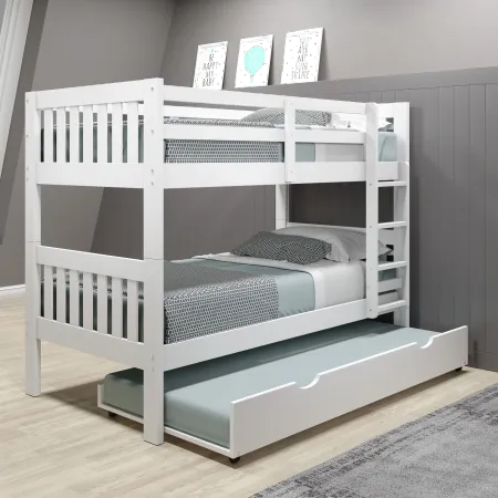 Classic White Twin Bunk Bed with Trundle - Mission