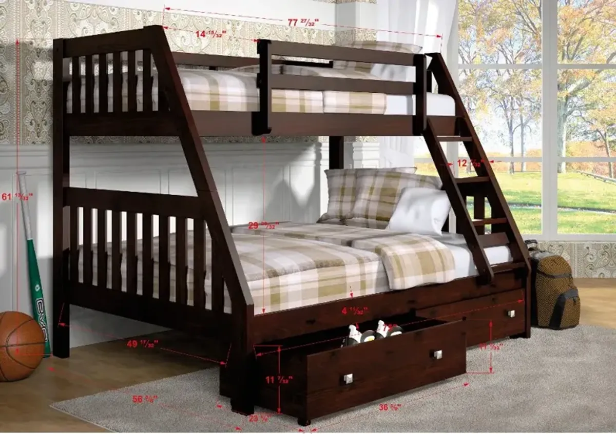 Classic Brown Twin over Full Bunk Bed - Mission