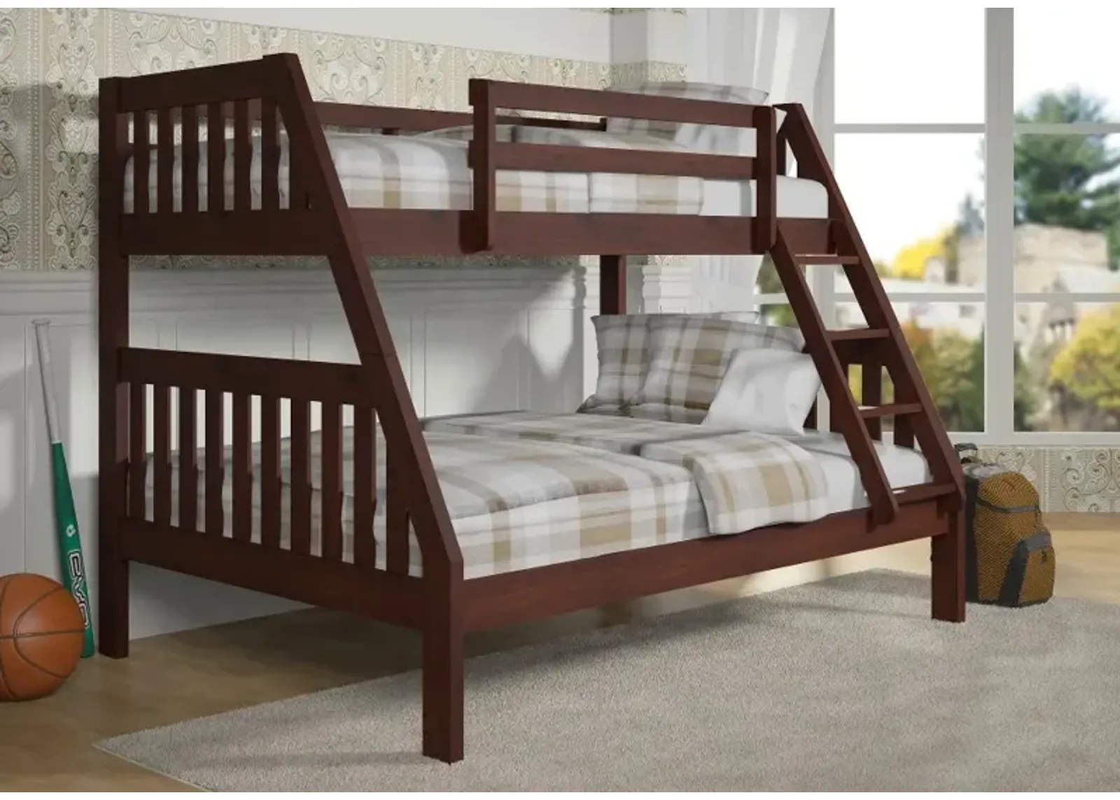 Classic Brown Twin over Full Bunk Bed - Mission