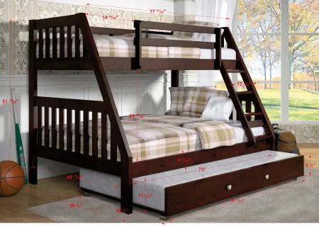 Classic Brown Twin over Full Bunk Bed with Trundle - Mission