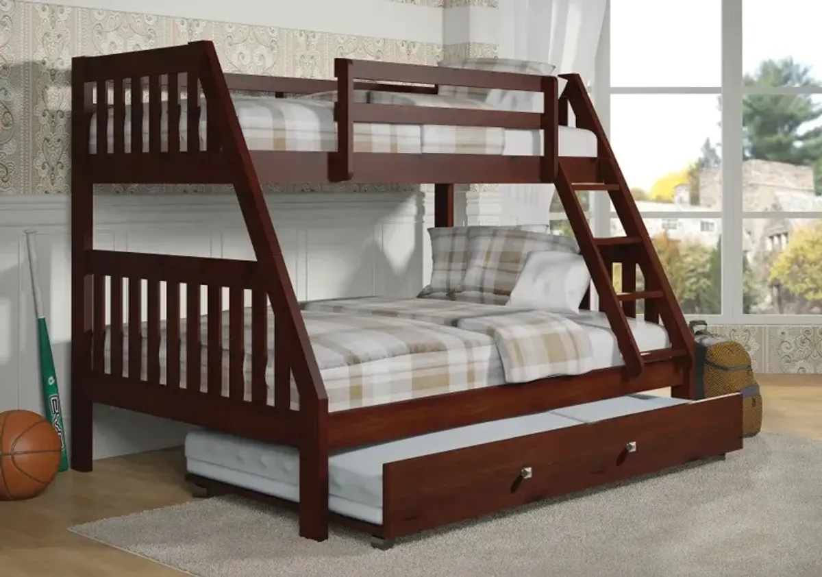 Classic Brown Twin over Full Bunk Bed with Trundle - Mission