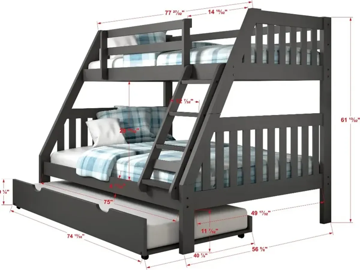 Mission Gray Twin over Full Bunk Bed with Trundle