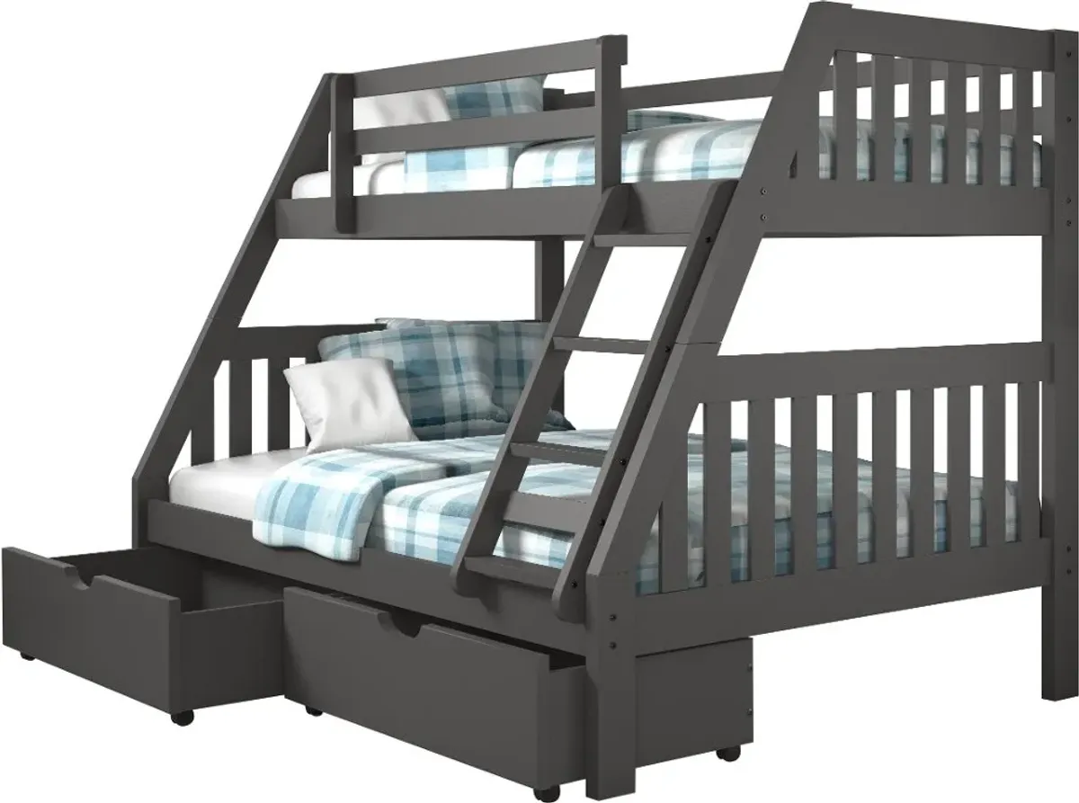 Gray Twin over Full Bunk Bed with Storage Drawers - Mission