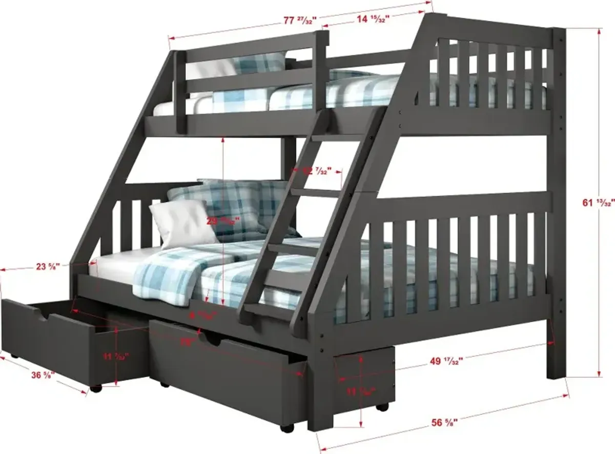 Gray Twin over Full Bunk Bed with Storage Drawers - Mission