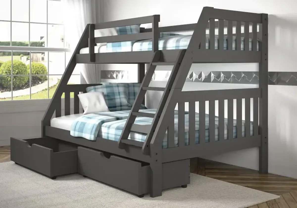 Gray Twin over Full Bunk Bed with Storage Drawers - Mission