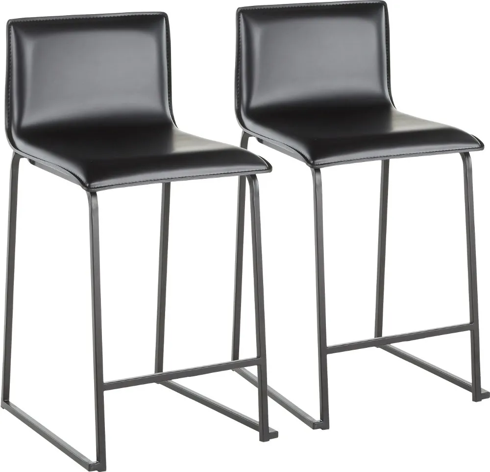 Black Upholstered Counter Height Stool (Set of 2) - Mara