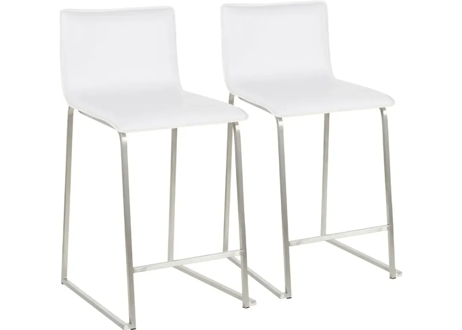 White and Silver Upholstered Counter Height Stool (Set of 2) - Mara