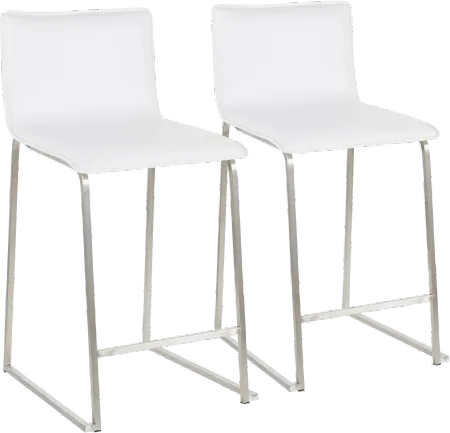 White and Silver Upholstered Counter Height Stool (Set of 2) - Mara