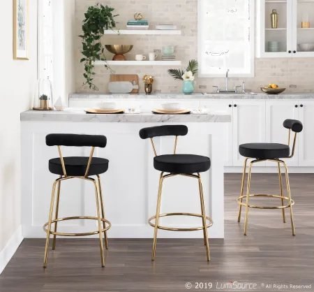 Contemporary Black and Gold Swivel Counter Height Stool (Set of 2)...