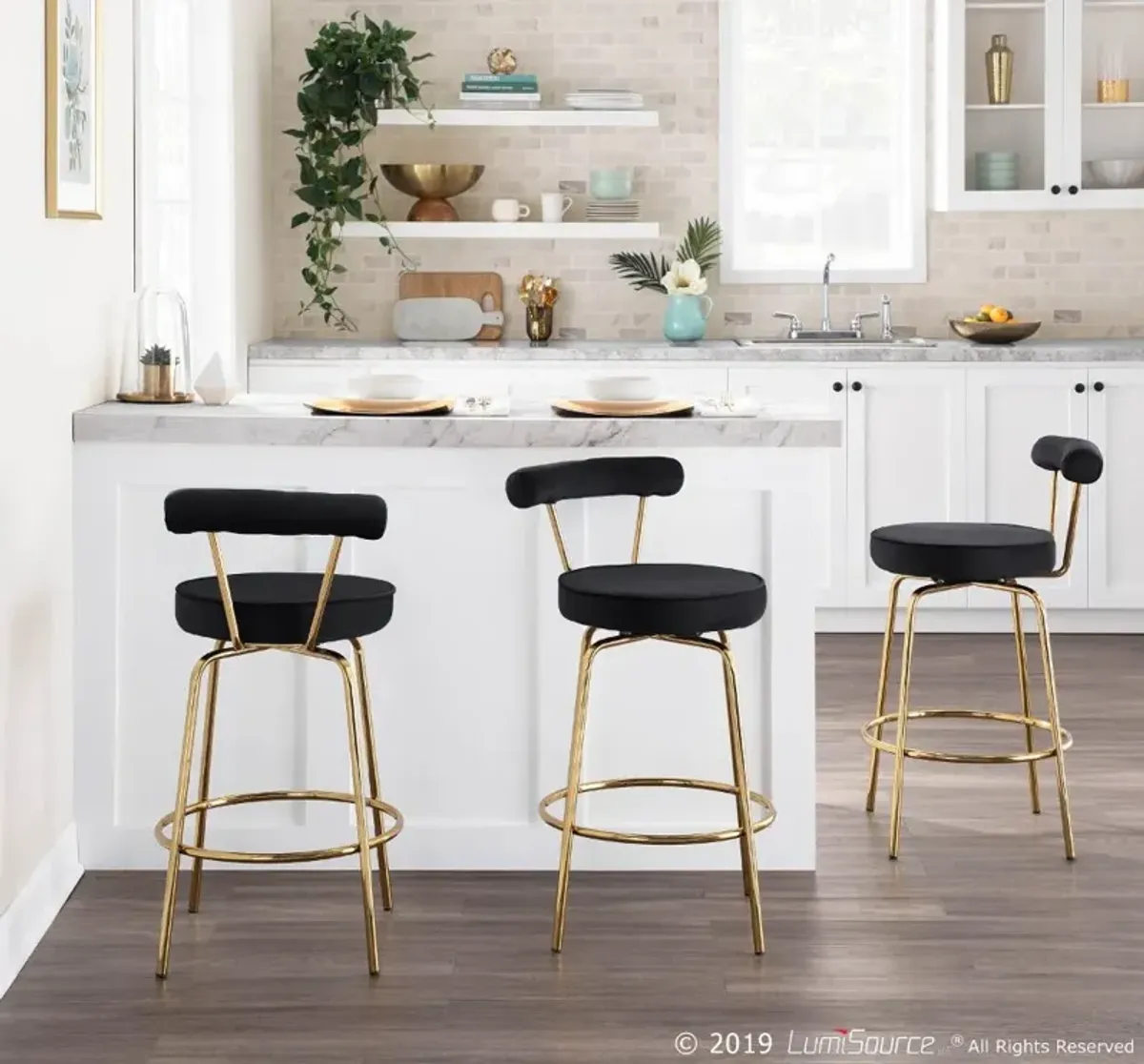 Contemporary Black and Gold Swivel Counter Height Stool (Set of 2)...