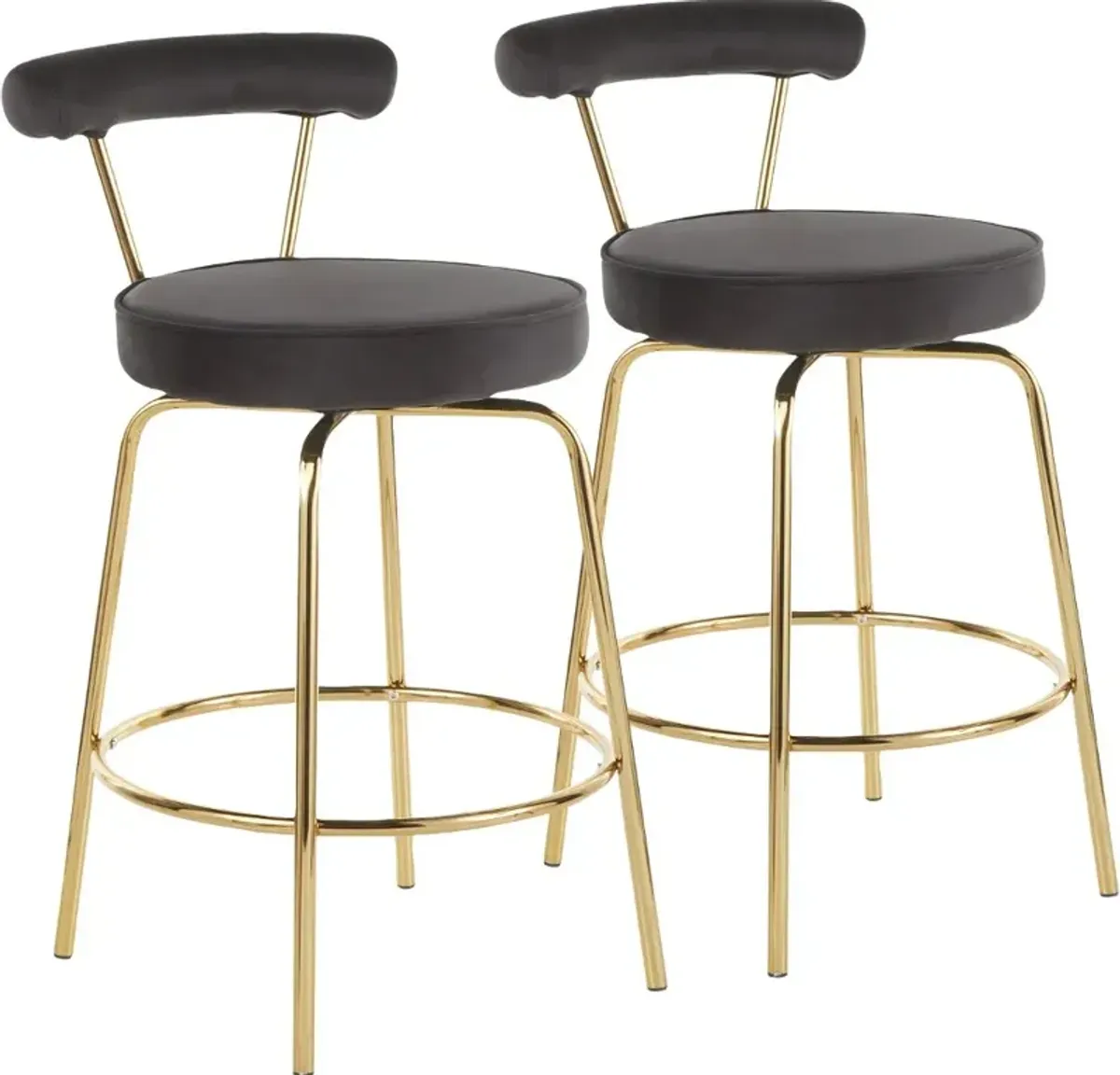 Contemporary Black and Gold Swivel Counter Height Stool (Set of 2) - Rhonda