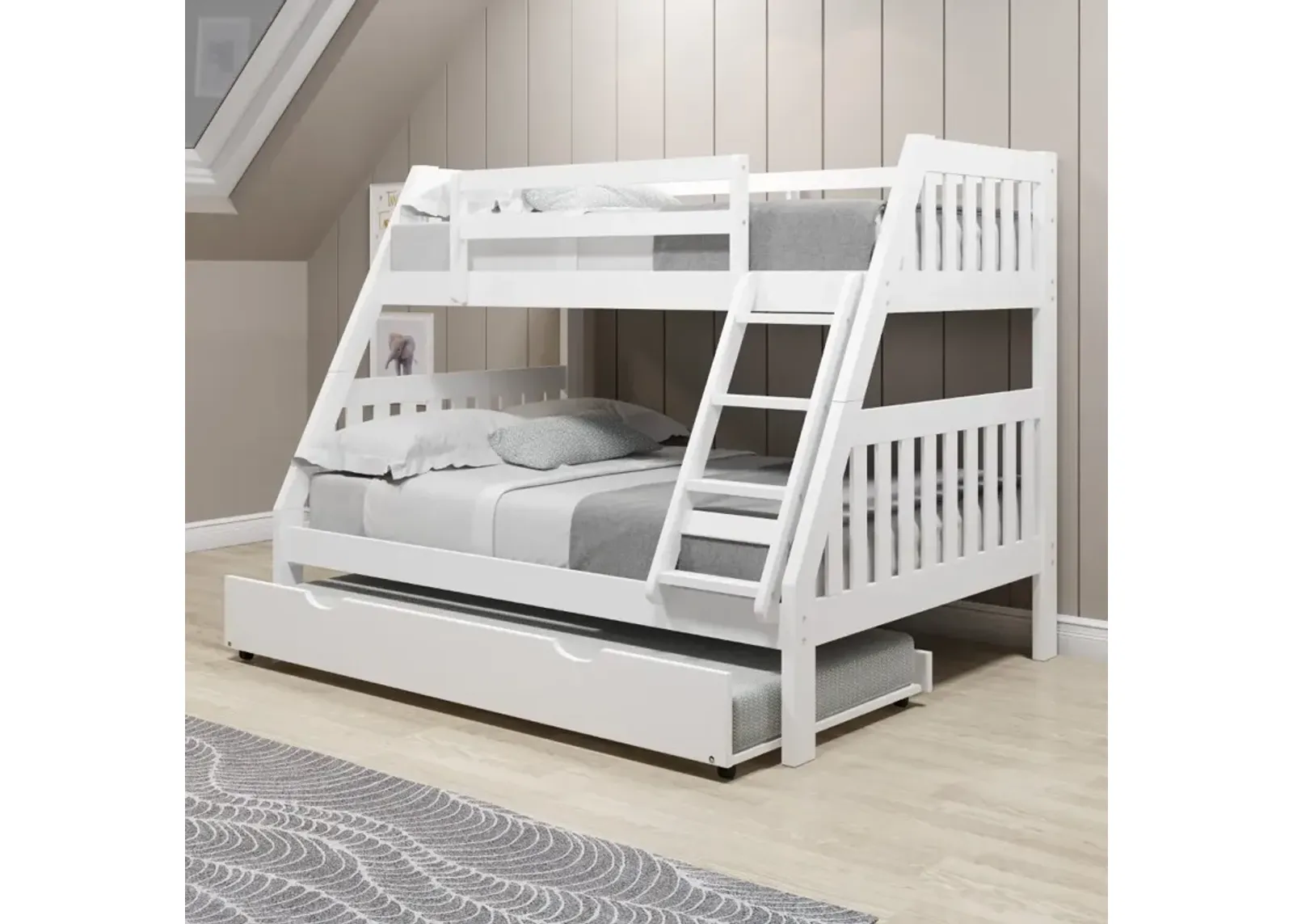 Classic White Twin over Full Bunk Bed with Trundle - Mission