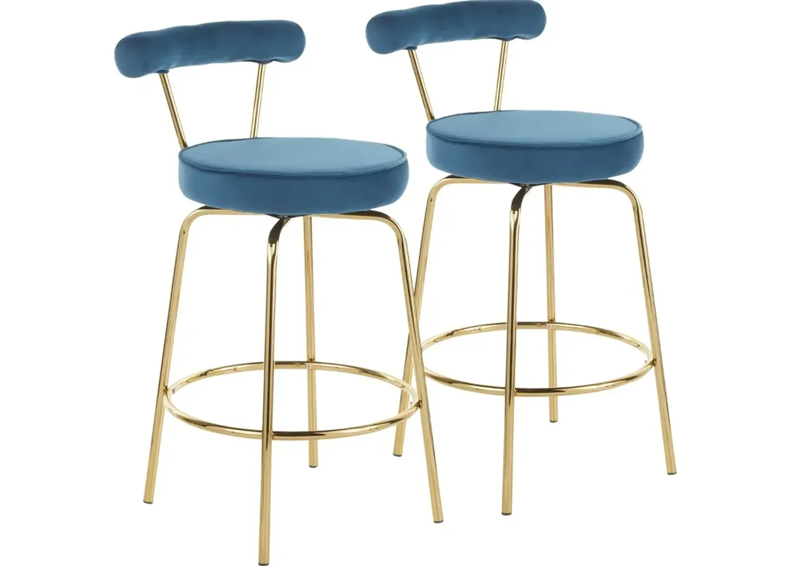 Contemporary Blue and Gold Swivel Counter Height Stool (Set of 2)...