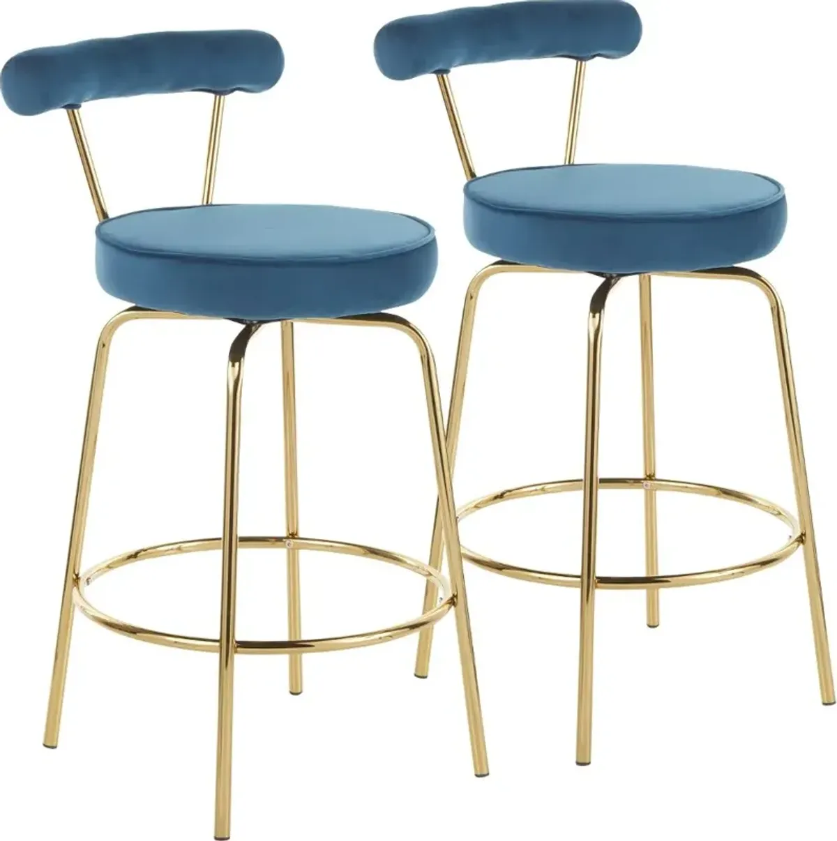 Contemporary Blue and Gold Swivel Counter Height Stool (Set of 2) - Rhonda