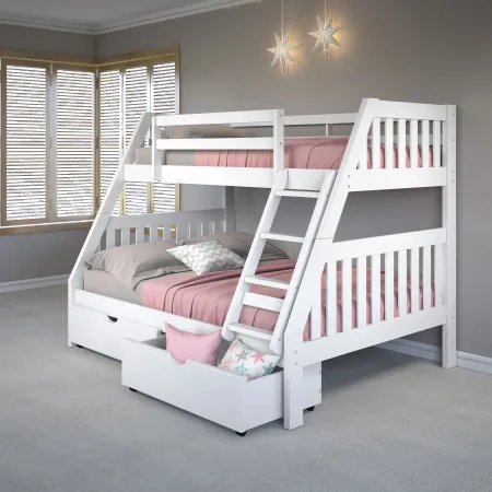 White Twin over Full Bunk Bed with Storage Drawers - Mission