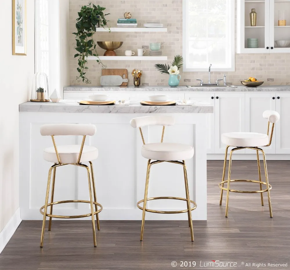 Contemporary Cream and Gold Swivel Counter Height Stool (Set of 2)...