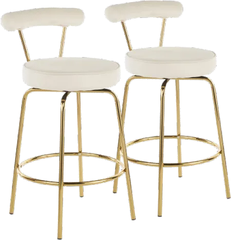Contemporary Cream and Gold Swivel Counter Height Stool (Set of 2)...