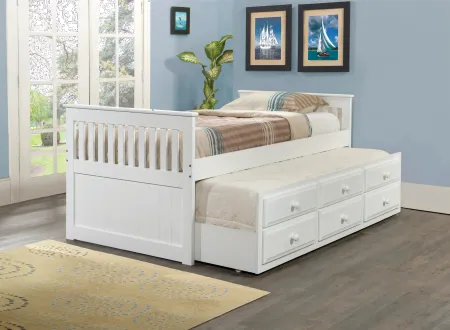 Cappuccino White Twin Captain's Bed with Trundle and Storage